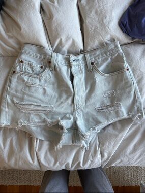 Levi's Light Wash Distressed Denim Shorts